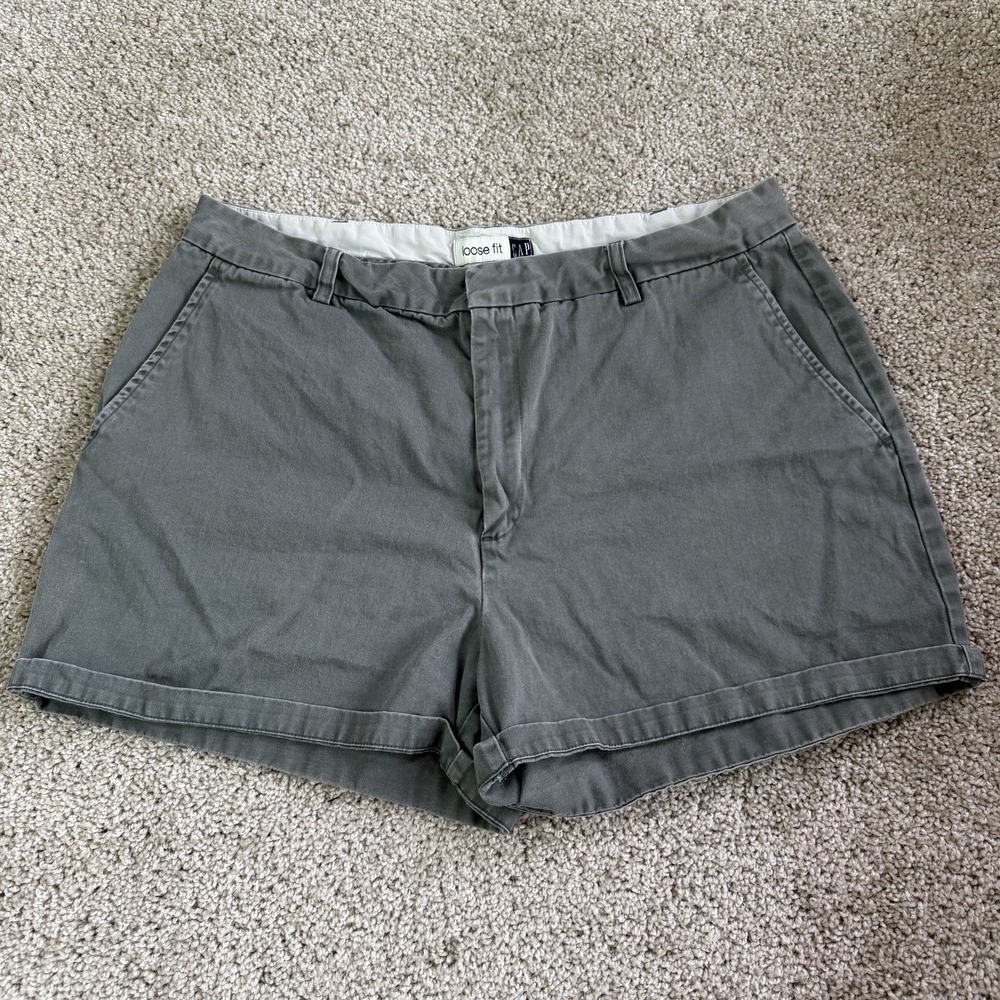 Gap Chino Shorts Womens 16 Gray Loose Fit Twill Slash Pockets Summer Casual